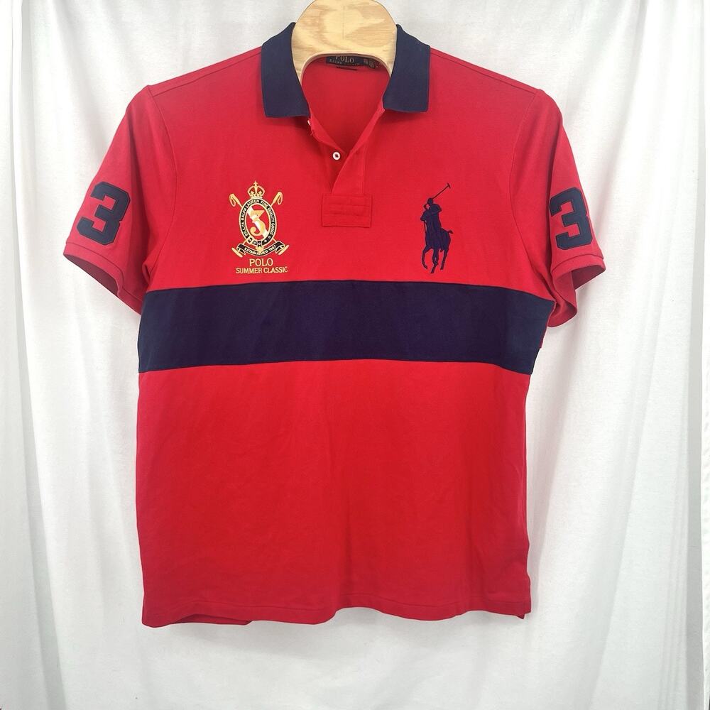 Polo Ralph Lauren Red Navy Stripe Big Pony Crest 3 Summer Classic Mens Rugby XXL